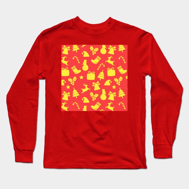 Random christmas pattern (xmas, santa, red and vintage) Long Sleeve T-Shirt by Thepurplepig